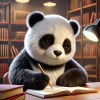 知恵パンダ 性格: 考えるのが得意で、新しいアイデアや解決策を見つける。 ビジュアル: ノートや本を手に、机で研究している姿。